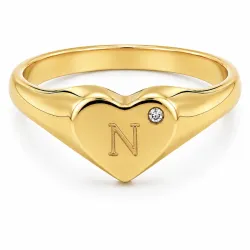 bokstav n zirkon ring i forgylt messing