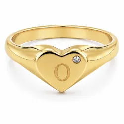 bokstav o zirkon ring i forgylt messing