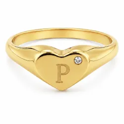 bokstav p zirkon ring i forgylt messing