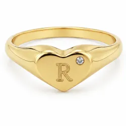 bokstav r zirkon ring i forgylt messing