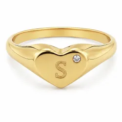 bokstav s zirkon ring i forgylt messing