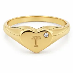 bokstav t zirkon ring i forgylt messing - My Letter