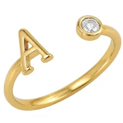 bokstav a zirkon ring i forgylt messing