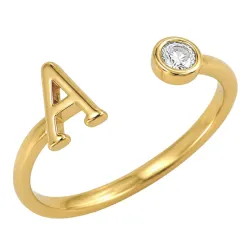 bokstav a zirkon ring i forgylt messing
