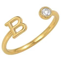 bokstav b zirkon ring i forgylt messing