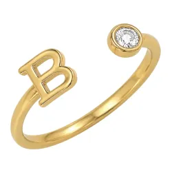 bokstav b zirkon ring i forgylt messing