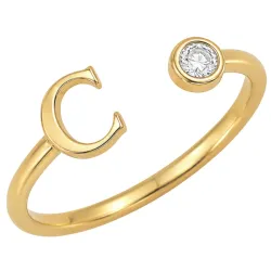 bokstav c zirkon ring i forgylt messing