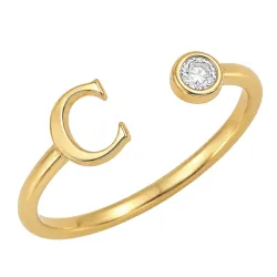 bokstav c zirkon ring i forgylt messing