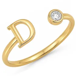 bokstav d zirkon ring i forgylt messing