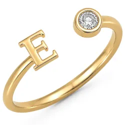bokstav e zirkon ring i forgylt messing - My Letter