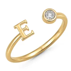 bokstav e zirkon ring i forgylt messing - My Letter