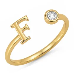 bokstav f zirkon ring i forgylt messing