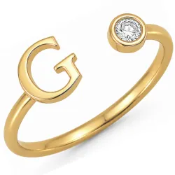 bokstav g zirkon ring i forgylt messing