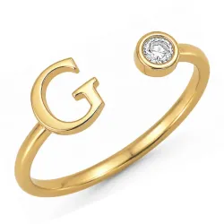 bokstav g zirkon ring i forgylt messing