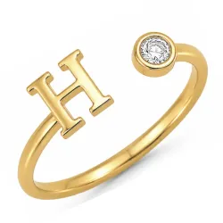 bokstav h zirkon ring i forgylt messing