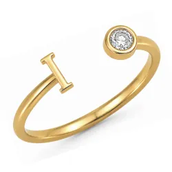 bokstav i zirkon ring i forgylt messing