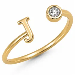 bokstav j zirkon ring i forgylt messing - My Letter