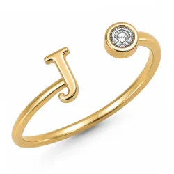 bokstav j zirkon ring i forgylt messing - My Letter