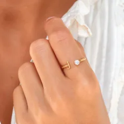 bokstav j zirkon ring i forgylt messing - My Letter