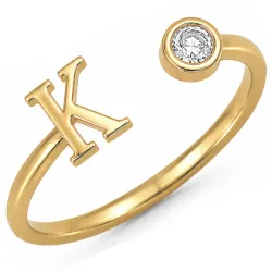 bokstav k zirkon ring i forgylt messing