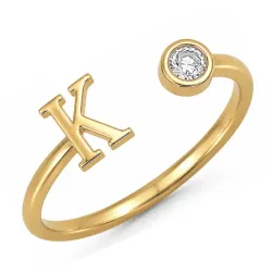 bokstav k zirkon ring i forgylt messing