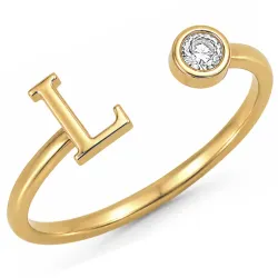 bokstav l zirkon ring i forgylt messing