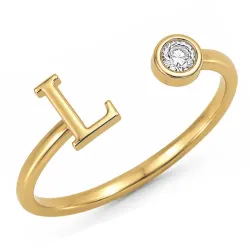bokstav l zirkon ring i forgylt messing