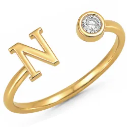 bokstav n zirkon ring i forgylt messing