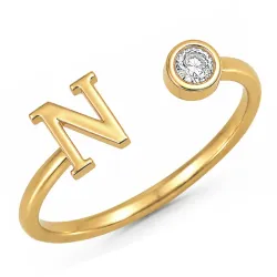 bokstav n zirkon ring i forgylt messing