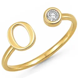 bokstav o zirkon ring i forgylt messing