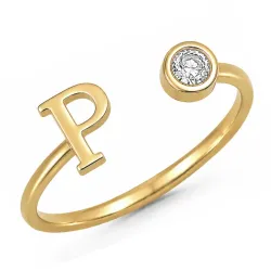 bokstav p zirkon ring i forgylt messing