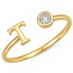 bokstav t zirkon ring i forgylt messing - Eliné