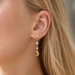 sol aqua krystall kjedeøreringer i forgylt messing - Eliné
