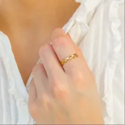 vanntett blad ring i forgylt stål - OCEANA