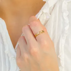 vanntett blad ring i forgylt stål - OCEANA