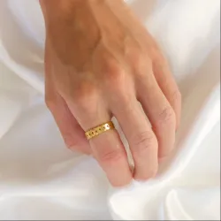 vanntett blad ring i forgylt stål - OCEANA