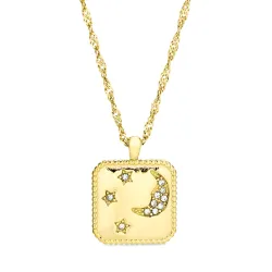 vanntett måne og stjerne halskjede i forgylt stål - OCEANA