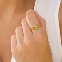 vanntett stjerne zirkon ring i forgylt stål - OCEANA