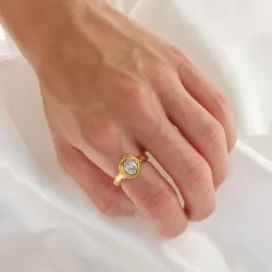 vanntett zirkon ring i forgylt stål - OCEANA