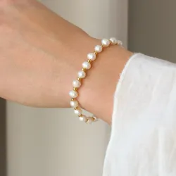 vanntett perle armbånd i forgylt stål - OCEANA