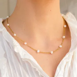 vanntett perle halskjede i forgylt stål - OCEANA