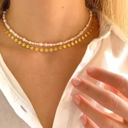 vanntett rund halskjede i forgylt stål - OCEANA