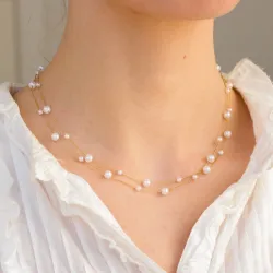 vanntett perle halskjede i forgylt stål - OCEANA