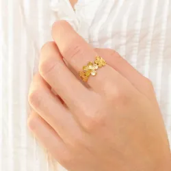 vanntett blomst justerbar ring i forgylt stål - OCEANA