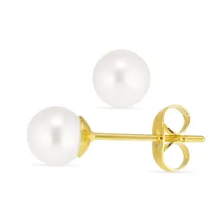 6 mm vanntette hvit perle ørestikker i forgylt stål - OCEANA