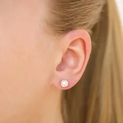 6 mm vanntette hvit perle ørestikker i forgylt stål - OCEANA