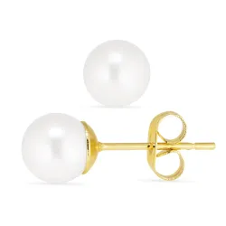 7 mm vanntette hvit perle ørestikker i forgylt stål - OCEANA