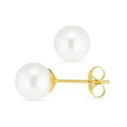 8 mm vanntette hvit perle ørestikker i forgylt stål - OCEANA