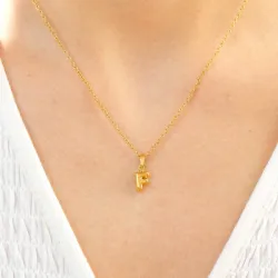 vanntett bokstav f halskjede i forgylt stål - OCEANA