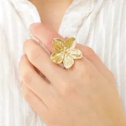 vanntett blomst justerbar ring i forgylt stål - OCEANA